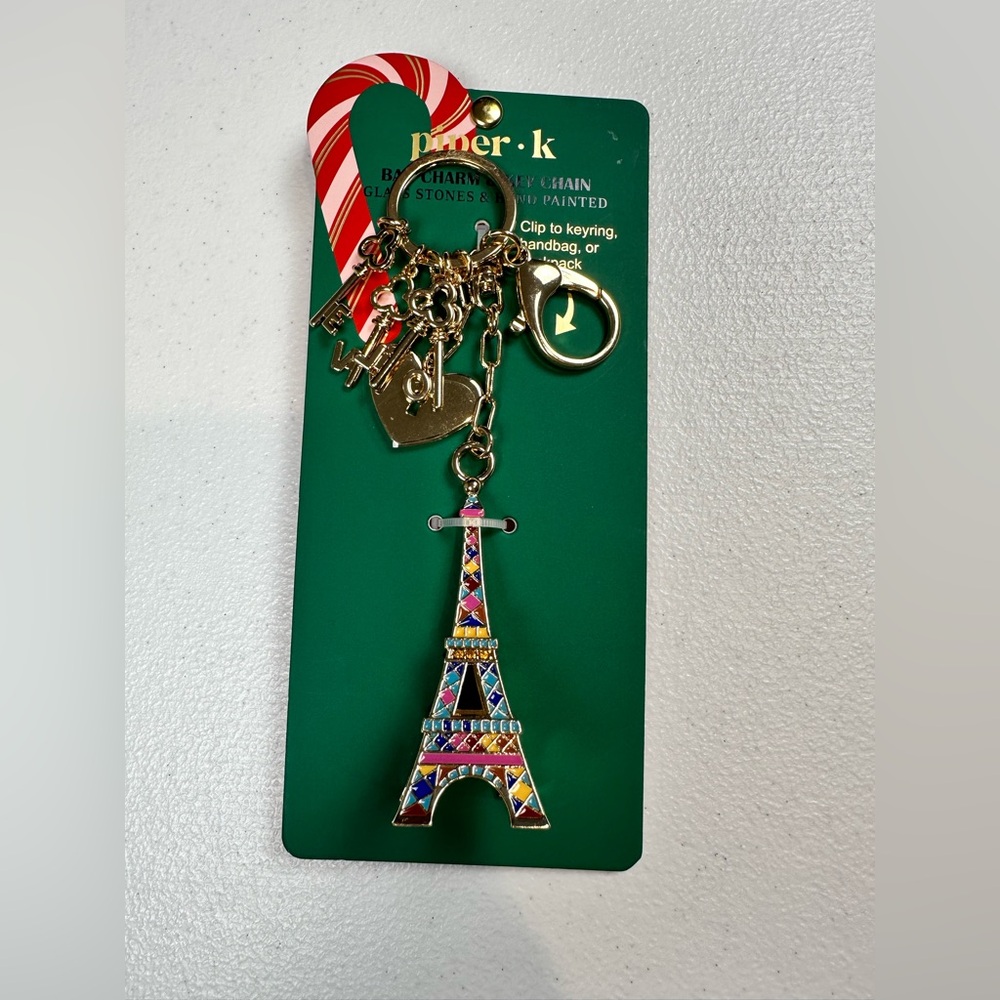 Piper K Eiffel Tower Love bag charm and key chain‎ NWT Glass Stones Hand painted